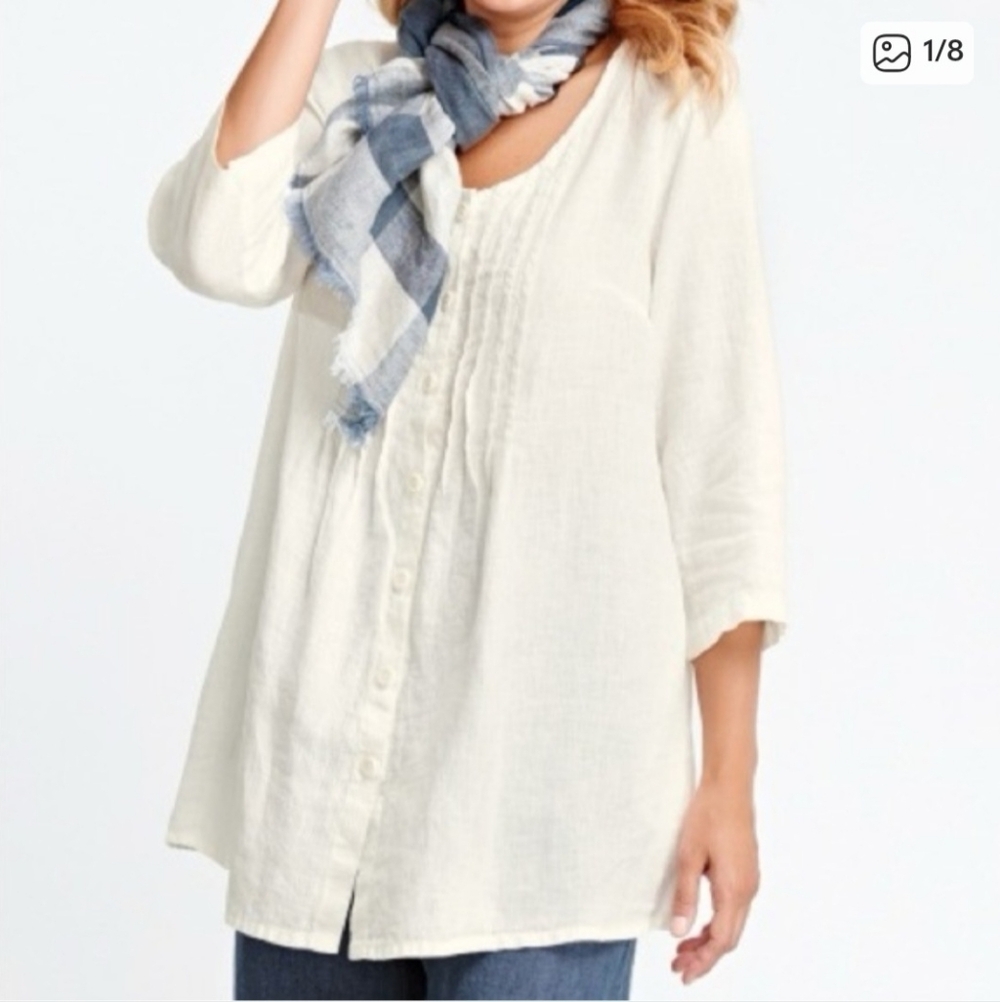 Flax Tunic Off White Pin Tuck Pockets 4/6